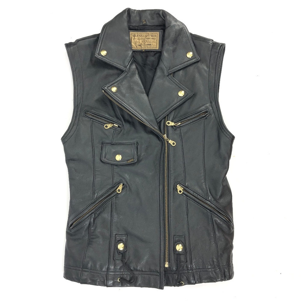 GUESS  Men's M Leather Vest VTG Biker Moto
